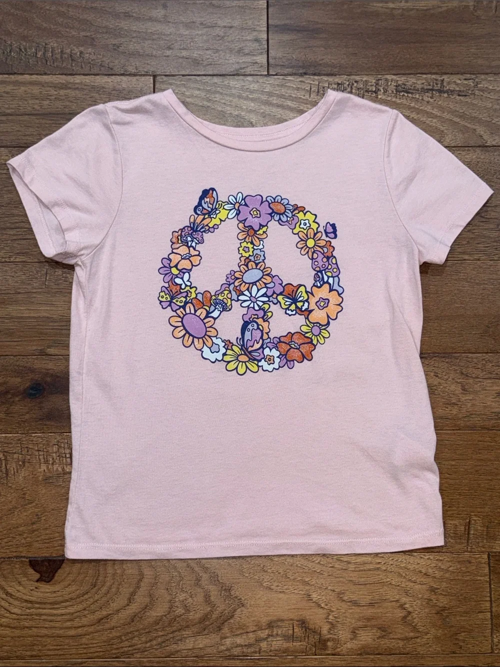 Old Navy Girls Floral Butterfly Mushroom Peace Sign Shirt - Size L (10/12)